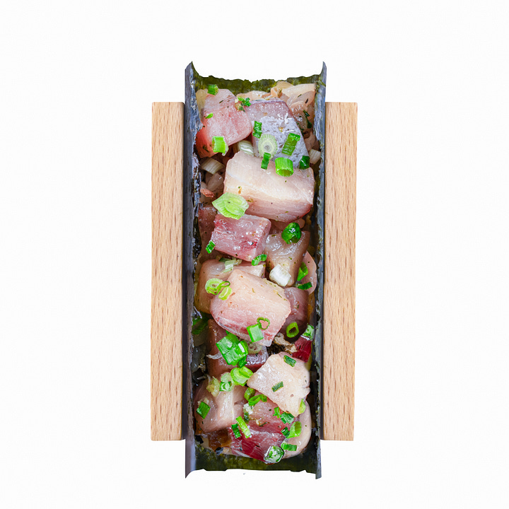 The Smoked Hamachi and Chicken Nanban hand rolls