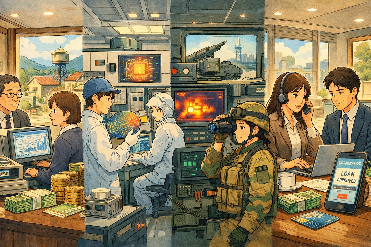 Ghibli-style industry tapestry