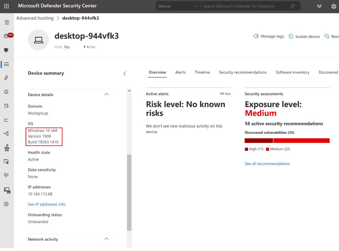 Dettaglio di un dispositivo ARM su Microsoft Defender for Endpoint Dettaglio di un dispositivo ARM su Microsoft Defender for Endpoint