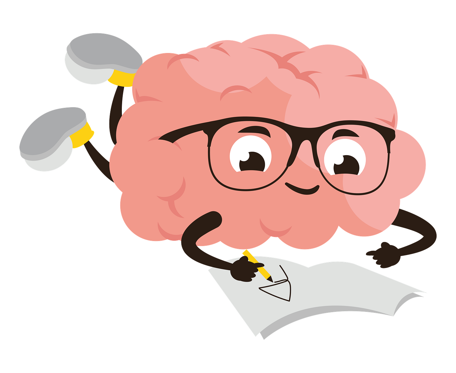 Cartoon brain character drawing on paper