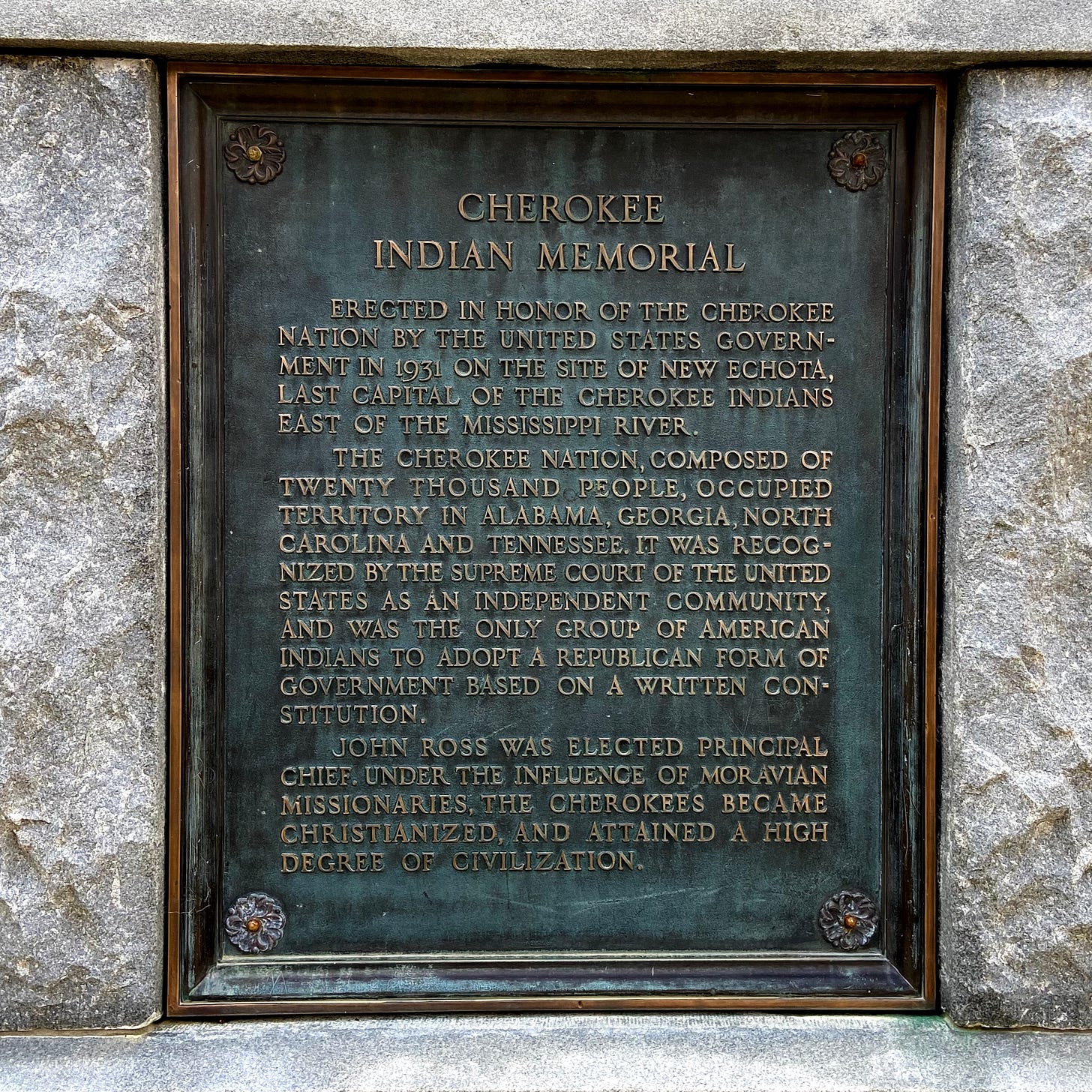 Front side of New Echota Historical Marker. Authorized by Congress in 1930. Installed in 1931. Author Photograph February 27, 2021 Front side of New Echota Historical Marker. Authorized by Congress in 1930. Installed in 1931. Author Photograph February 27, 2021