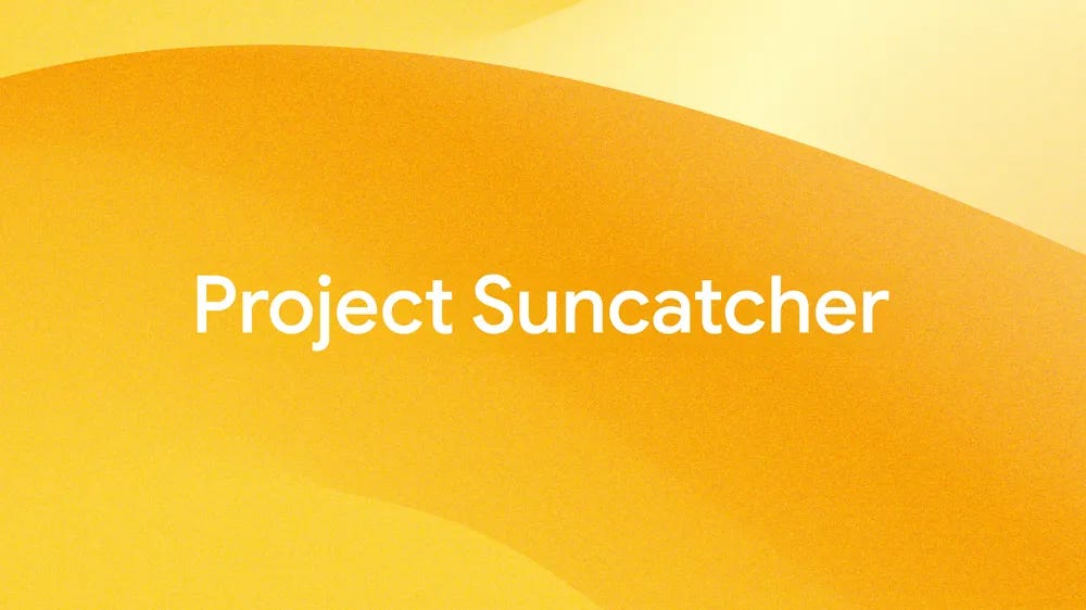White text "Project Suncatcher" centered on an abstract, grainy background featuring curved shapes in orange and bright yellow gradients.