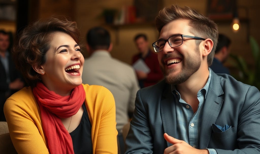 A picture demonstrating how fawning shows up when we laugh along with someone who diminishes our ideas A picture demonstrating how fawning shows up when we laugh along with someone who diminishes our ideas