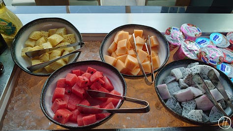 Food offerings at Moxy breakfast buffet