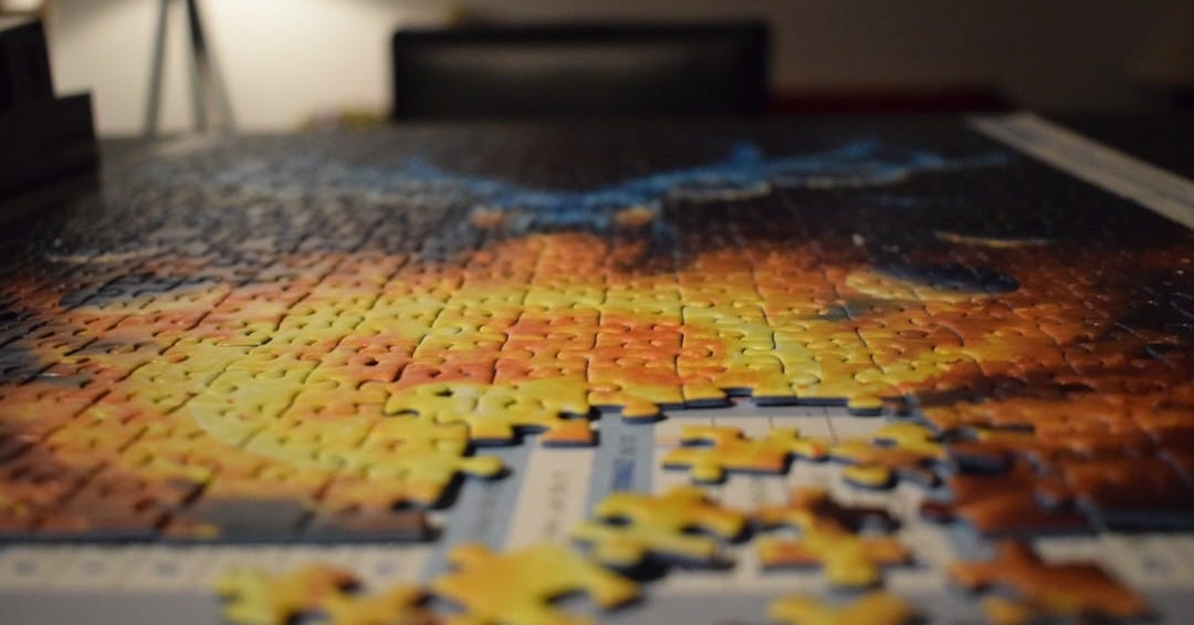 jigsaw puzzle on blue table