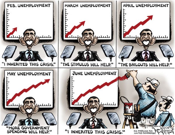A cartoon by William Warren. Didn't Obama say unemployment wouldn't exceed 8 percent? A cartoon by William Warren. Didn't Obama say unemployment wouldn't exceed 8 percent?