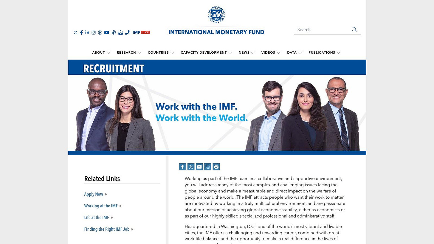 IMF Recruitment hub (Careers section)