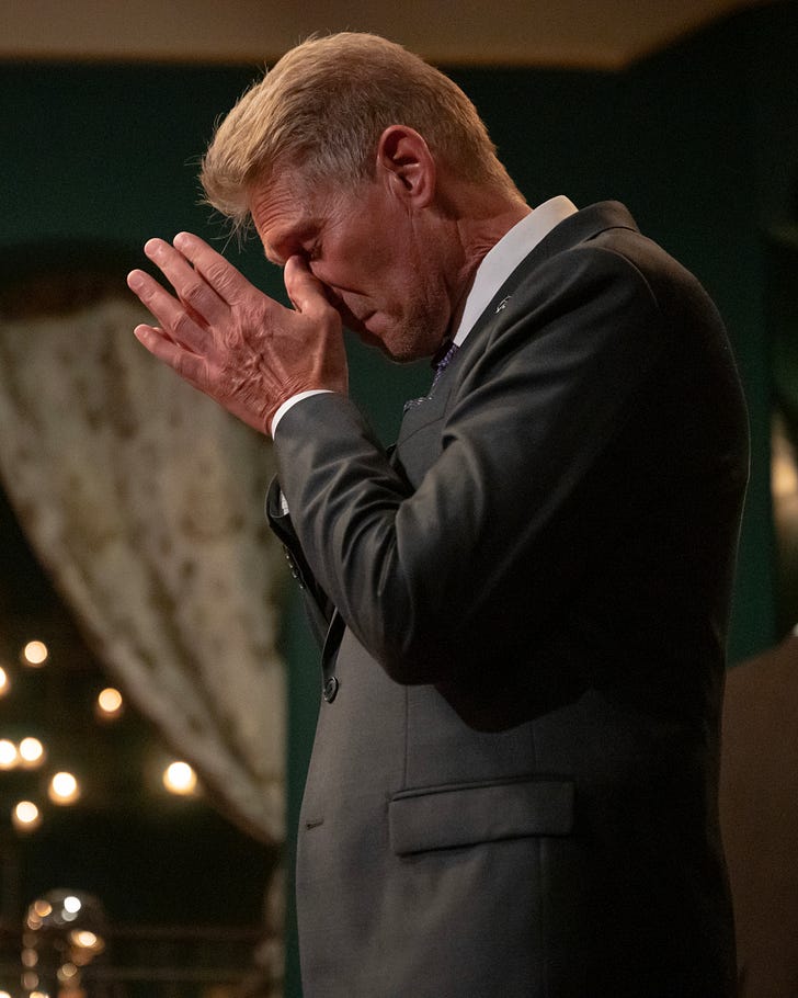 Gerry cries constantly over his dead first wife and cutting women from the show