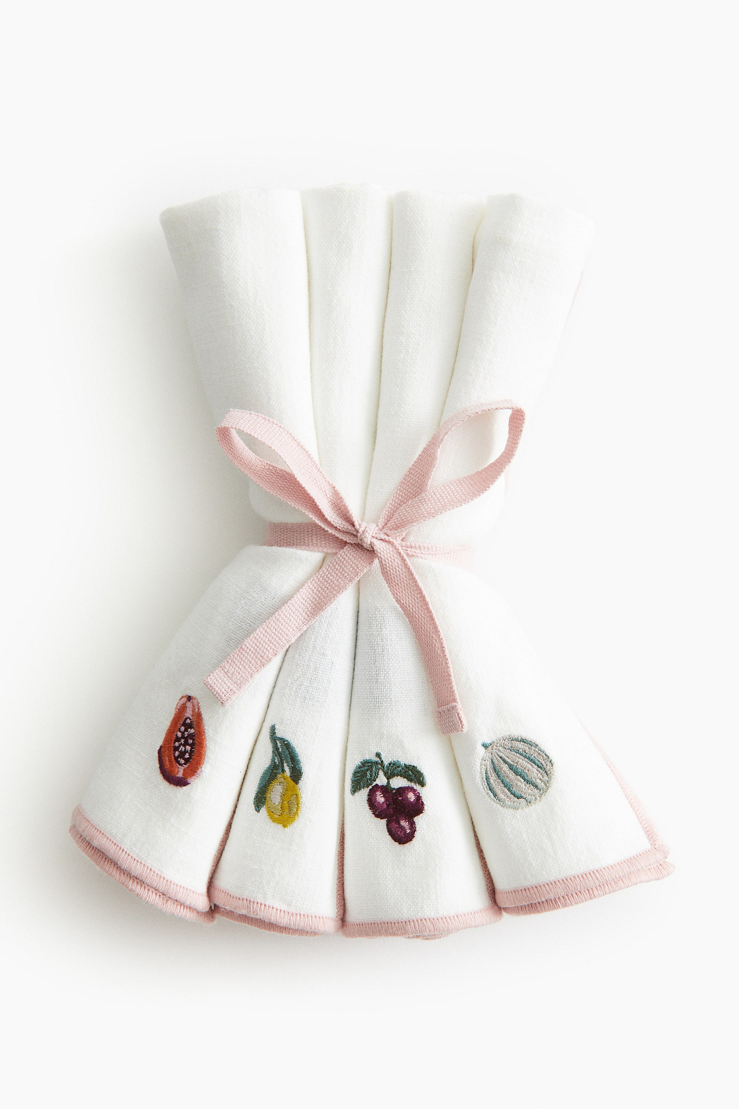 4-pack embroidered napkins - White/Fruits - Home All | H&M GB 2