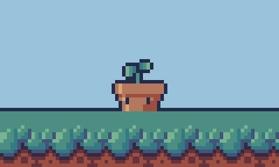 A potted plant with a cute face. Pixel Art