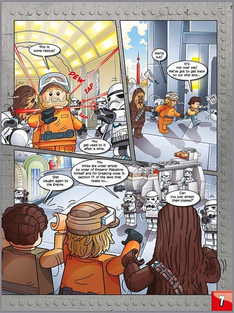 Lego Star Wars comic pages featuring Dron Ryall