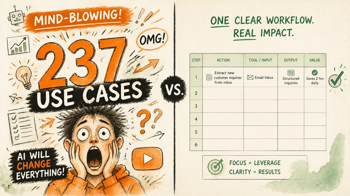 Hype versus reality comparison: a parody AI agent thumbnail promising passive income and empire-building on the left, a clean single Hermes workflow diagram on the right