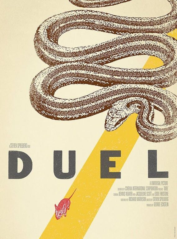 a movie poster for duel with a snake