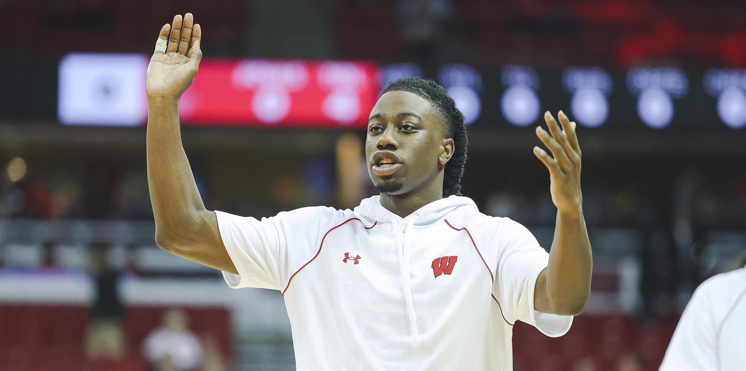 Wisconsin Badgers guard John Blackwell warming up at the Kohl Center 