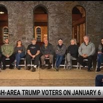 May be an image of 11 people and text that says '04/ 0:04/2:42 PITTSBURGH-AREA TRUMP VOTERS ON JANUARY 6 MSNBC'
