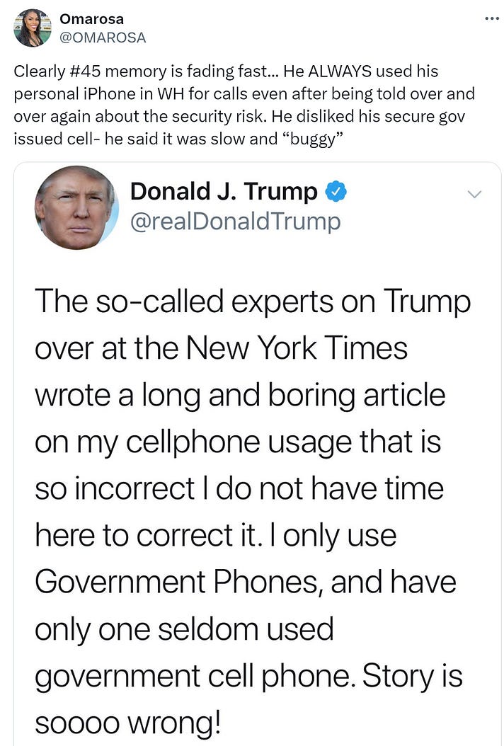 Omarosa tweet says Trump always uses unsecured phone