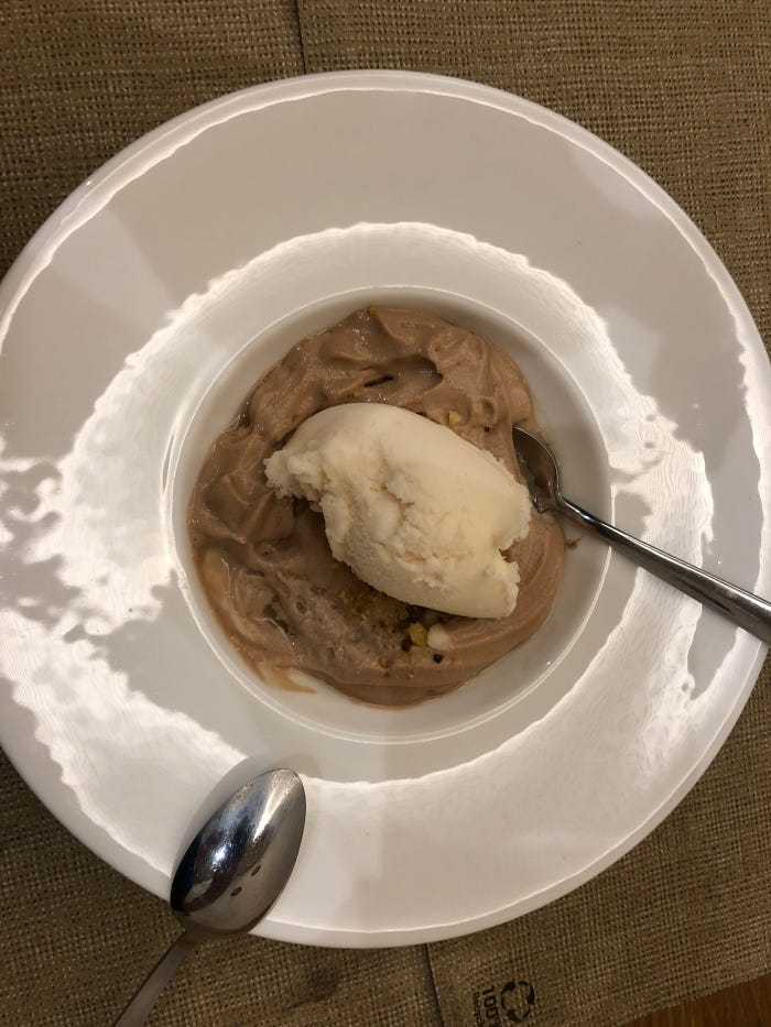Overhead of Ice cream dessert Overhead of Ice cream dessert