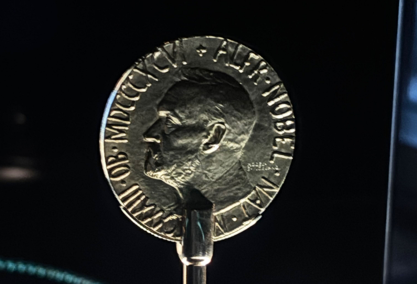 Nobel Peace Prize medal in display case