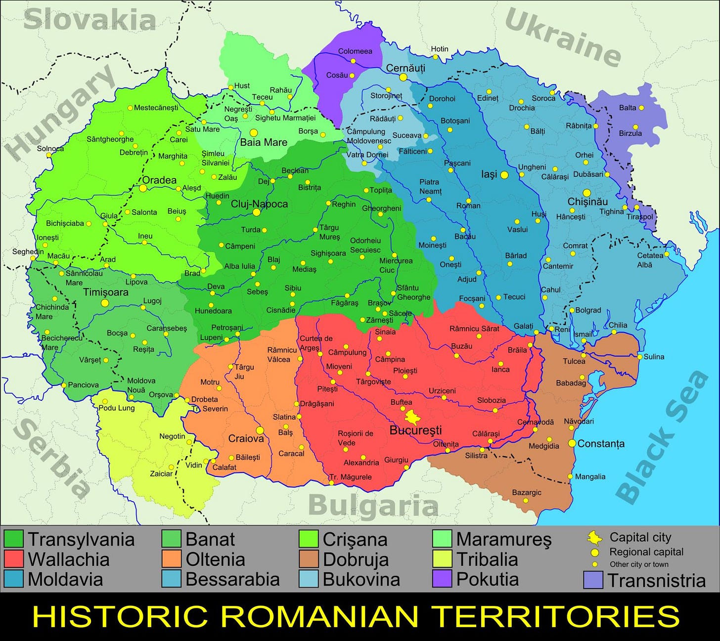 May be an image of ‎map and ‎text that says '‎Calomana Cosău Cemäuți Slovakia Hnaean Debrețn Marghils #"ណានុង Santgheorgha Carel Sghetu . Barsa Barsa Doruha Baia Mare Radauli Ukraine Belagani Succava Damai Falticenie Salnta Rabrifa Beus Bistnja Cluj-Napoca lași Ungheri بددش Dubesari Turda Camperi Odorheia Timişoara Moineşti Vaski Sibu Bocga Cisndidio Carsnsebes VArgal Aeй vakea Mcidova Orsova® RamnicuSa Podu eduLung Lung สร้น Drabeta Severin Brala argoiigte Negotin Slatna Tulces Slobozia Babadag Riogiori Blileyli Calatat Caracal București Suina Sea Modgida Constanța Transylvania Wallachia Moldavia Mangslis Banat Oltenia Bessarabia Aleazndria Glargu Migurale Bulgaria Crişana Maramureş Capital city Dobruja Tribalia Regional capital ไมา ortawn Bukovina Pokutia Transnistria HISTORIC ROMANIAN TERRITORIES‎'‎‎