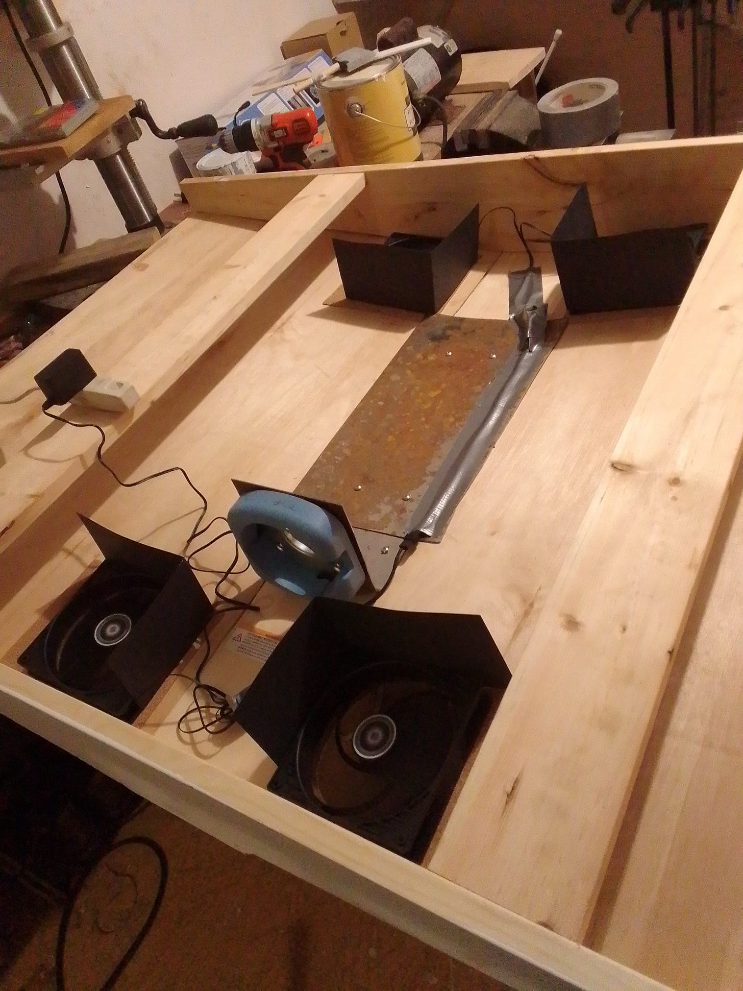 Interior of upper room UV box with fans wired and high baffles in place