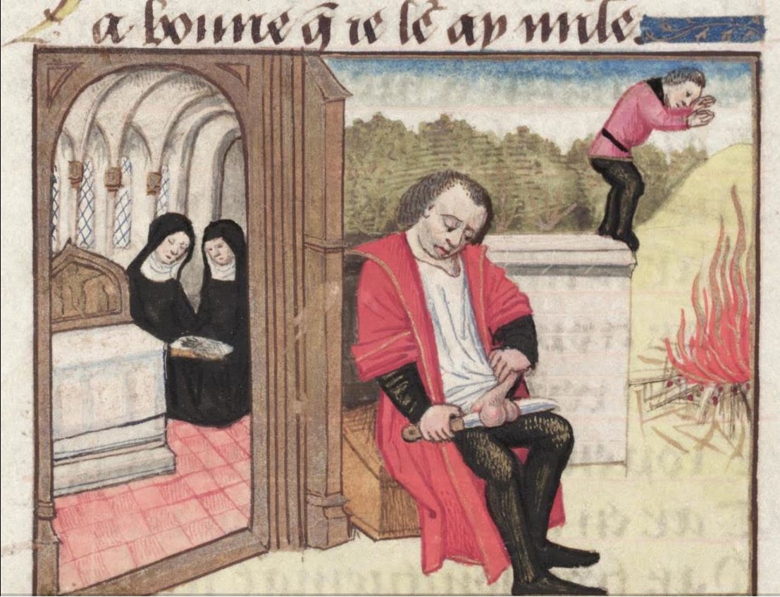 Origen emasculating himself, Roman de la Rose, France 15th century