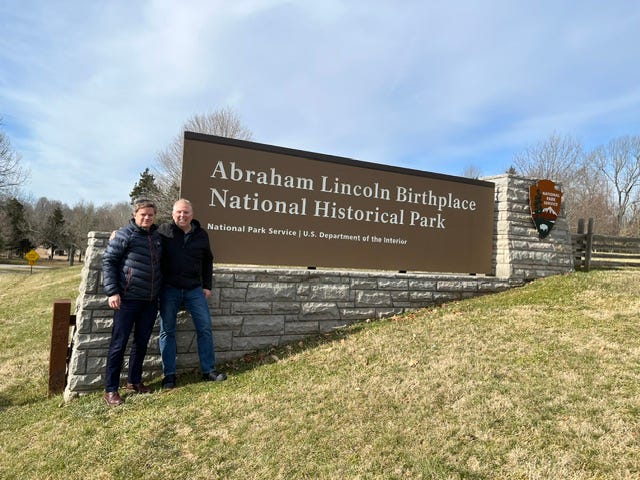 Ted Wiard and John Bridgeland at Lincoln’s Birthplace