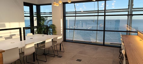 The fifth floor is designated for coworking, where users can reserve spaces to work in groups.