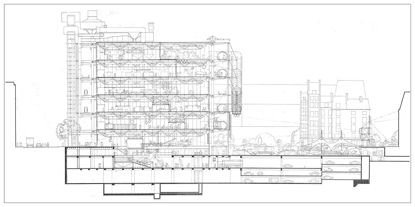 巴黎龐畢度中心外觀與廣場|來源:Renzo Piano Building Workshop(官方專案圖) 巴黎龐畢度中心外觀與廣場|來源:Renzo Piano Building Workshop(官方專案圖)