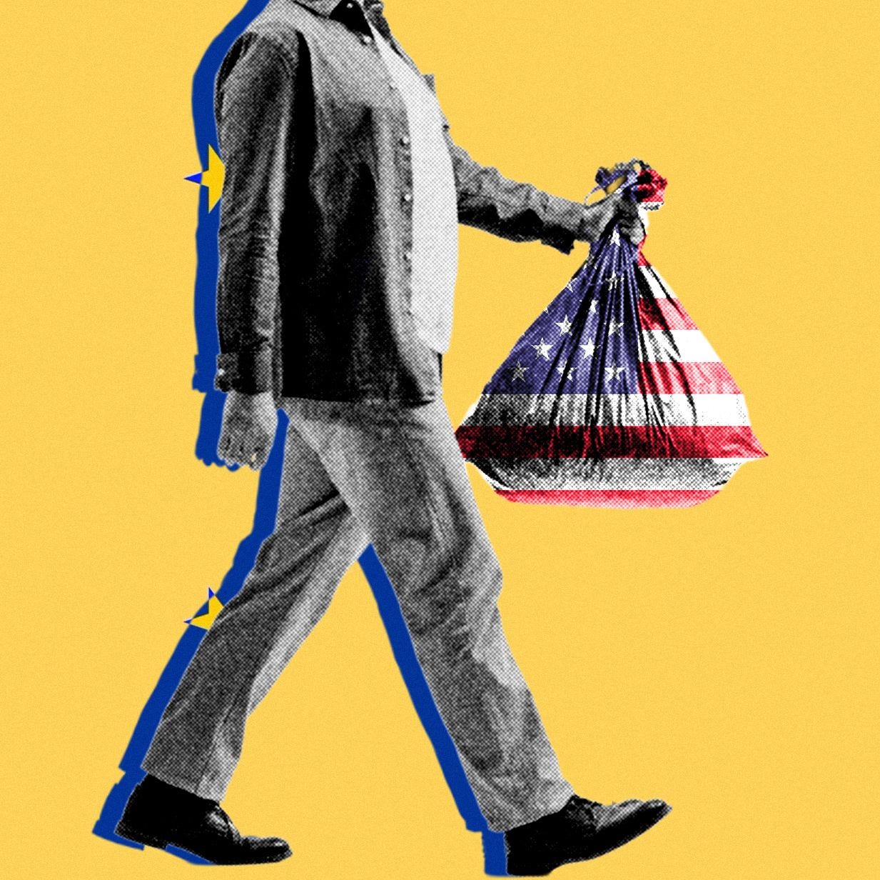 Image may contain Bag Person Shopping Adult Clothing Pants Plastic Coat Footwear and Shoe