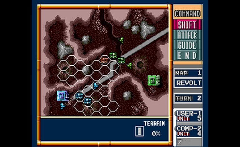 A screenshot from the original Military Madness, featuring prison camps, infantry, and tanks on both sides