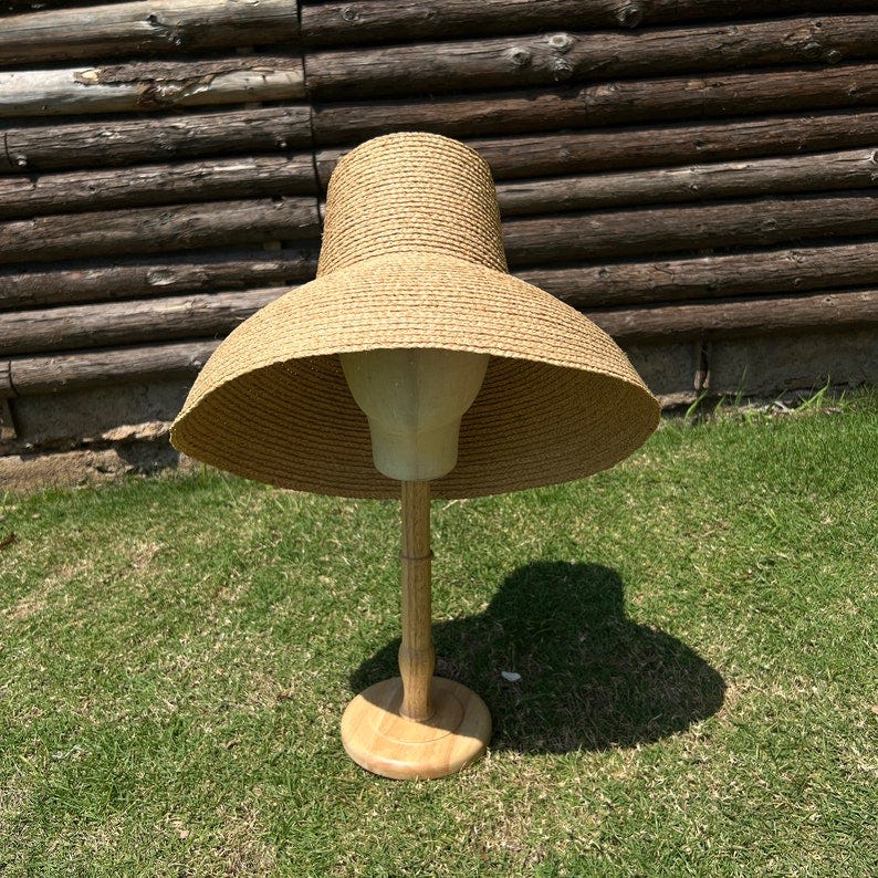Vintage high top stage catwalk big brim lafite straw hat for ladies summer sun protection beach big brim hat image 2