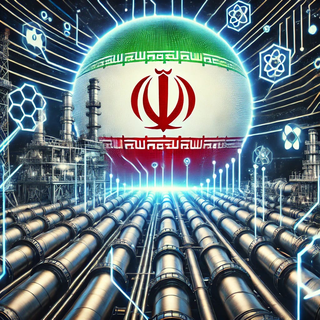 An abstract illustration combining Iran's flag, industrial pipelines, and glowing cyber symbols, with the CyberAv3ngers logo prominently displayed. The image evokes a sense of state-sponsored hacking and critical infrastructure compromise.
