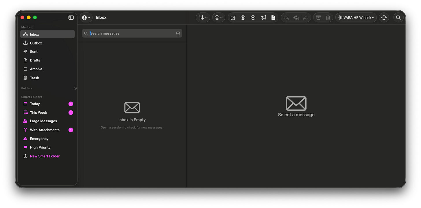 The main UI of the MacWinlink application. It looks like, well, a modern mail client.