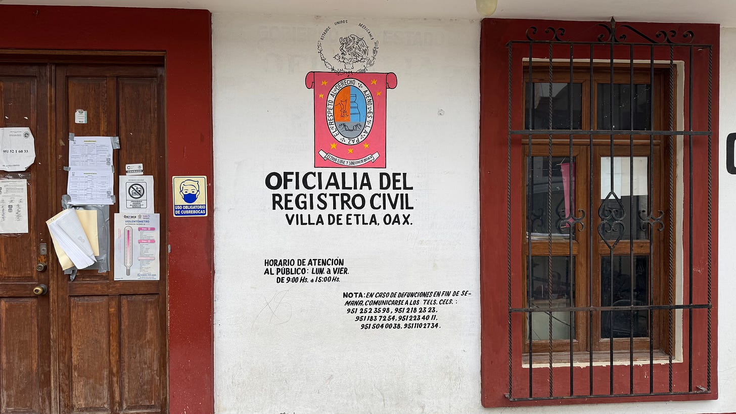 The exterior of the office of the Civil Registrar in Oaxaca.