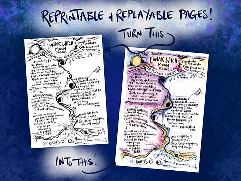 Illustrations, colouring pages and journal templates from the Moon Witch Journal 2025