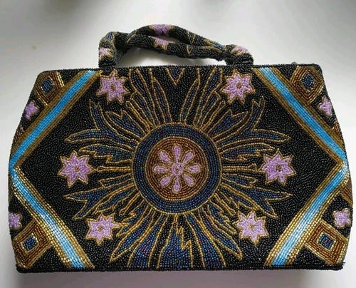Vintage Black Beaded Purse Handbag With Beaded Strap - Picture 1 of 4