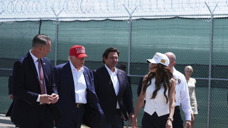 President Donald Trump, Gov. Ron DeSantis and Homeland Security Secretary Kristi Noem, and others, tour Alligator Alcatraz, the official name of the new migrant detention facility at Dade-Collier Training and Transition facility in Ochopee.