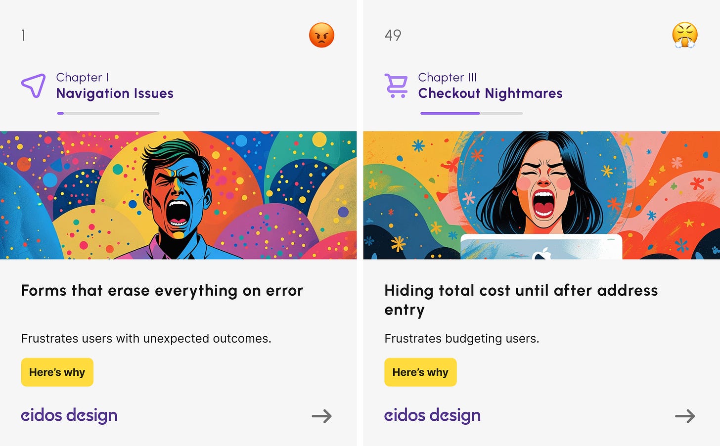 Two screens from the UX Scream Sheet PDF.