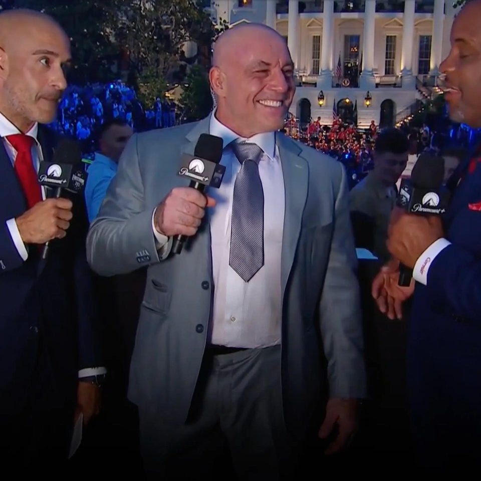 Joe Rogan mocked for bizarre outfit choice at White House UFC event on live TV broadcast - 'what is that?' Joe Rogan mocked for bizarre outfit choice at White House UFC event on live TV broadcast - 'what is that?'