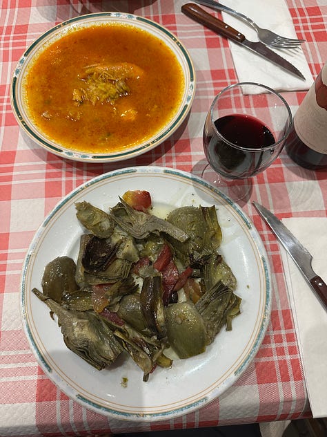 left & middle: traditional Portuguese meal at Bar Loreto; right: croquettes at Cafetería Rocablanca