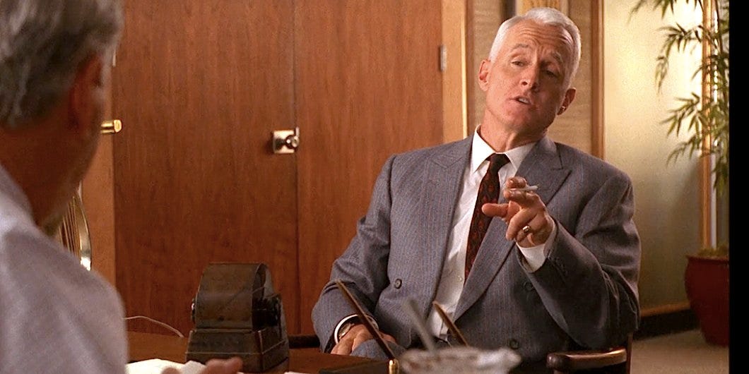 Mad Men Quotes on X: "I'm being punished for making my job look easy. -Roger  Sterling #MadMen https://t.co/vtMUFKGV63" / X