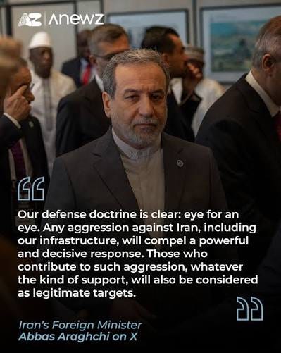 Iran's foreign minister Abbas Araghchi possibly reacted to British Prime  Minister's decision to allow the U.S. use some of the UK's bases for  'defensive' strikes against Iran, continuing the policy introduced ex