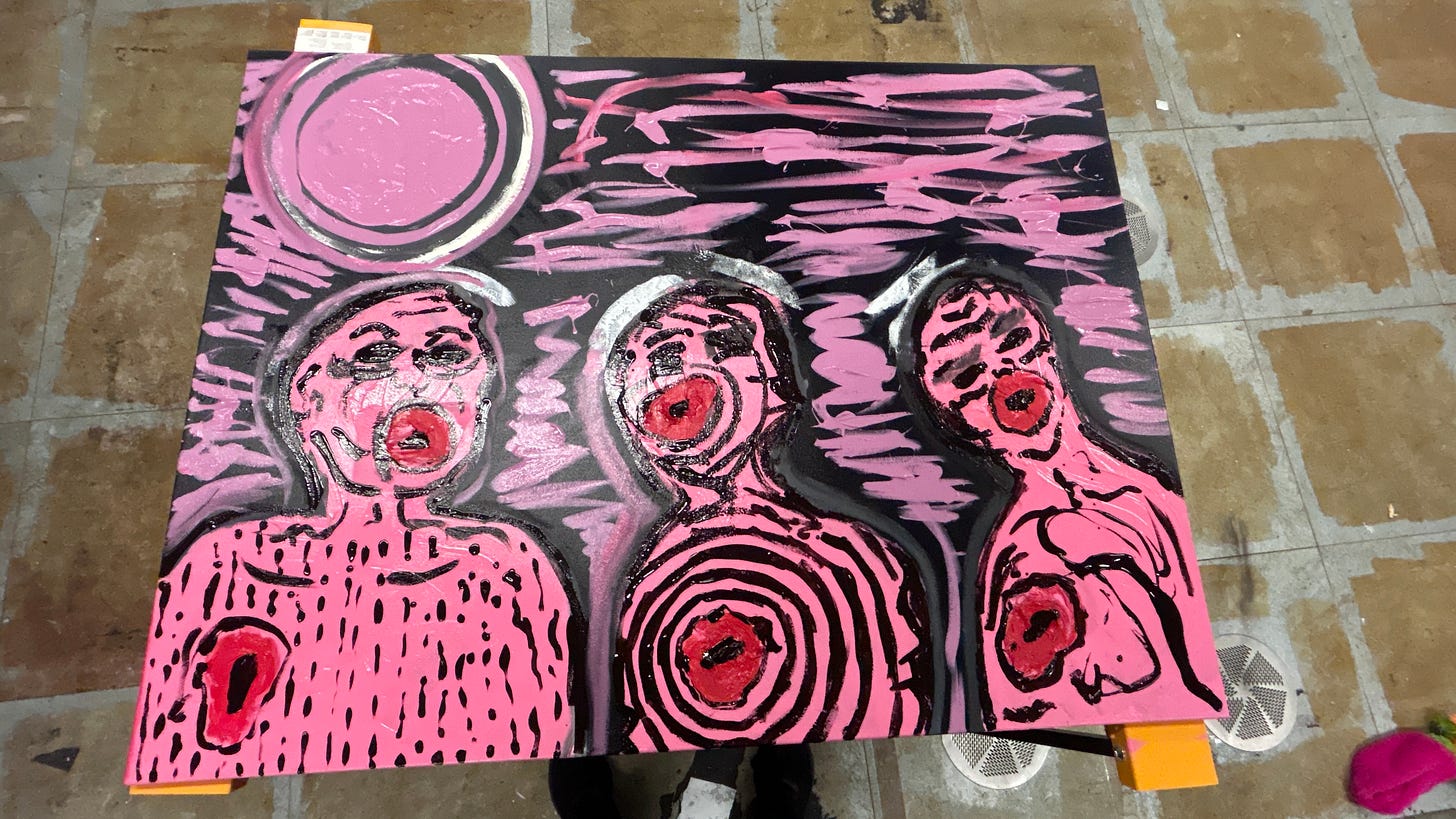 Three haunting abstract figures. Three haunting abstract figures.