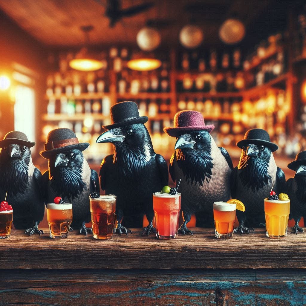 crows sitting in a bar