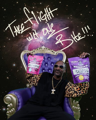 Snoop Dogg launches partnership with TSUMo Snacks by recreating his favorite savory crispy snack with a special ingredient: cannabis. Snazzle Os come in two zesty flavors— Onion and Spicy Onion. (Photo: Business Wire)