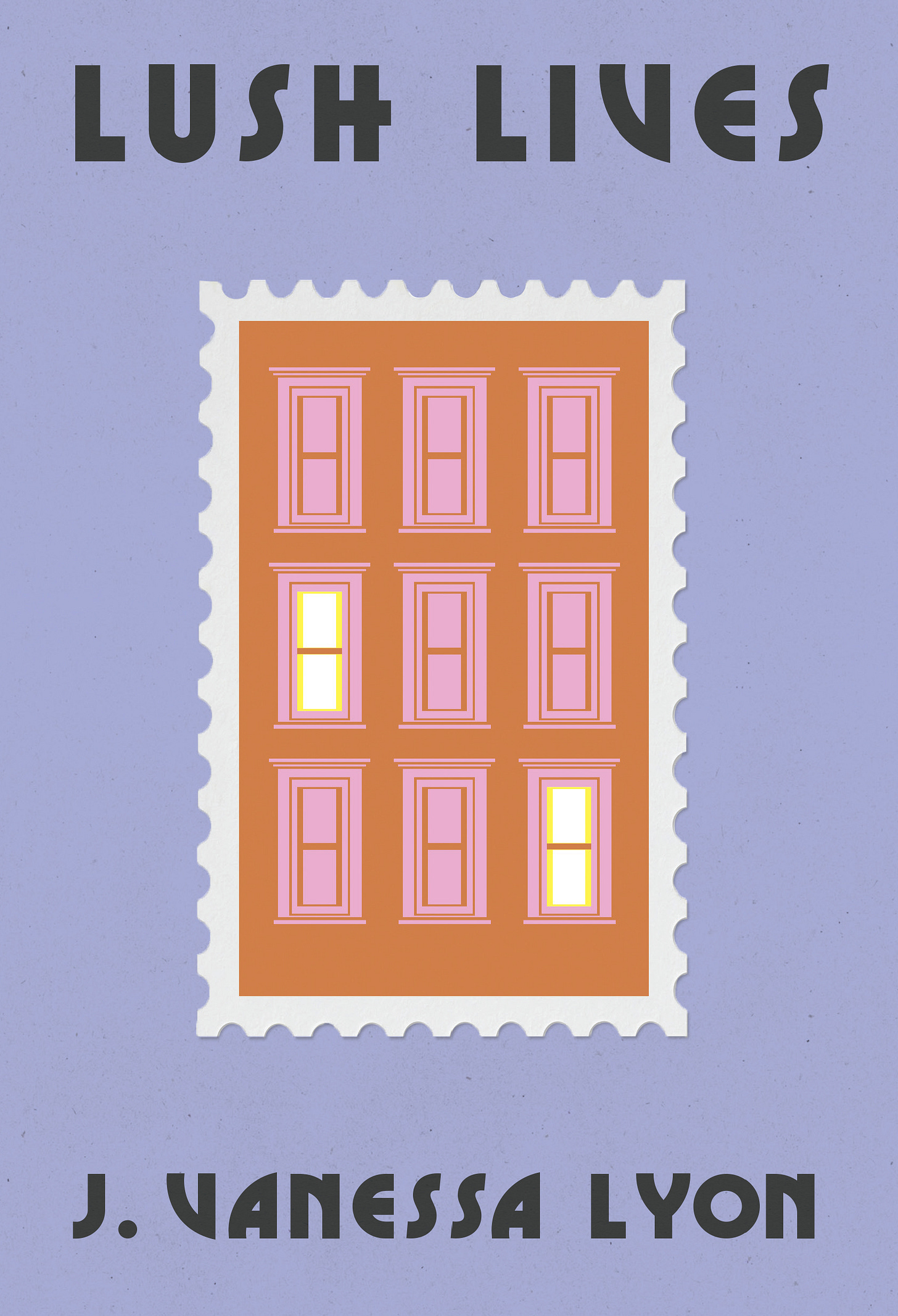 A book cover with a light purple background, and the title Lush Lives alogn with the author name J.Vanessa Lyon. In the center of the cover, an illustration of a Harlem brownstone.
