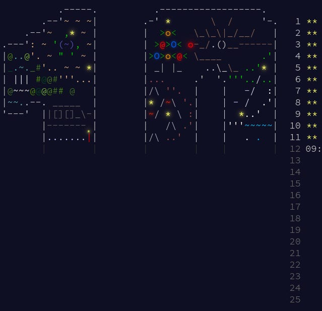 Screenshot of Advent of Code 2024 calendar with gold stars up to day 11 Screenshot of Advent of Code 2024 calendar with gold stars up to day 11