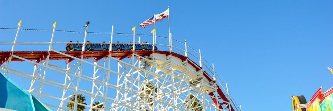 a roller coaster with a flag on top of it