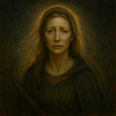 Illusion of Clarion's mother with visual palette resembling Cate Blanchett