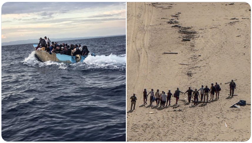 All 42 illegal aliens aboard this small boat made it ashore to a rocky and hazardous beach in Aguadilla, Puerto Rico (US Customs & Border Protection photos) All 42 illegal aliens aboard this small boat made it ashore to a rocky and hazardous beach in Aguadilla, Puerto Rico (US Customs & Border Protection photos)